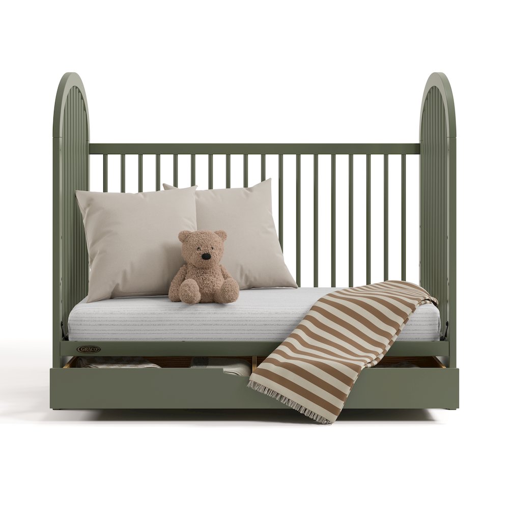 Olivia 3-In-1 Convertible Crib With Drawer-Olive