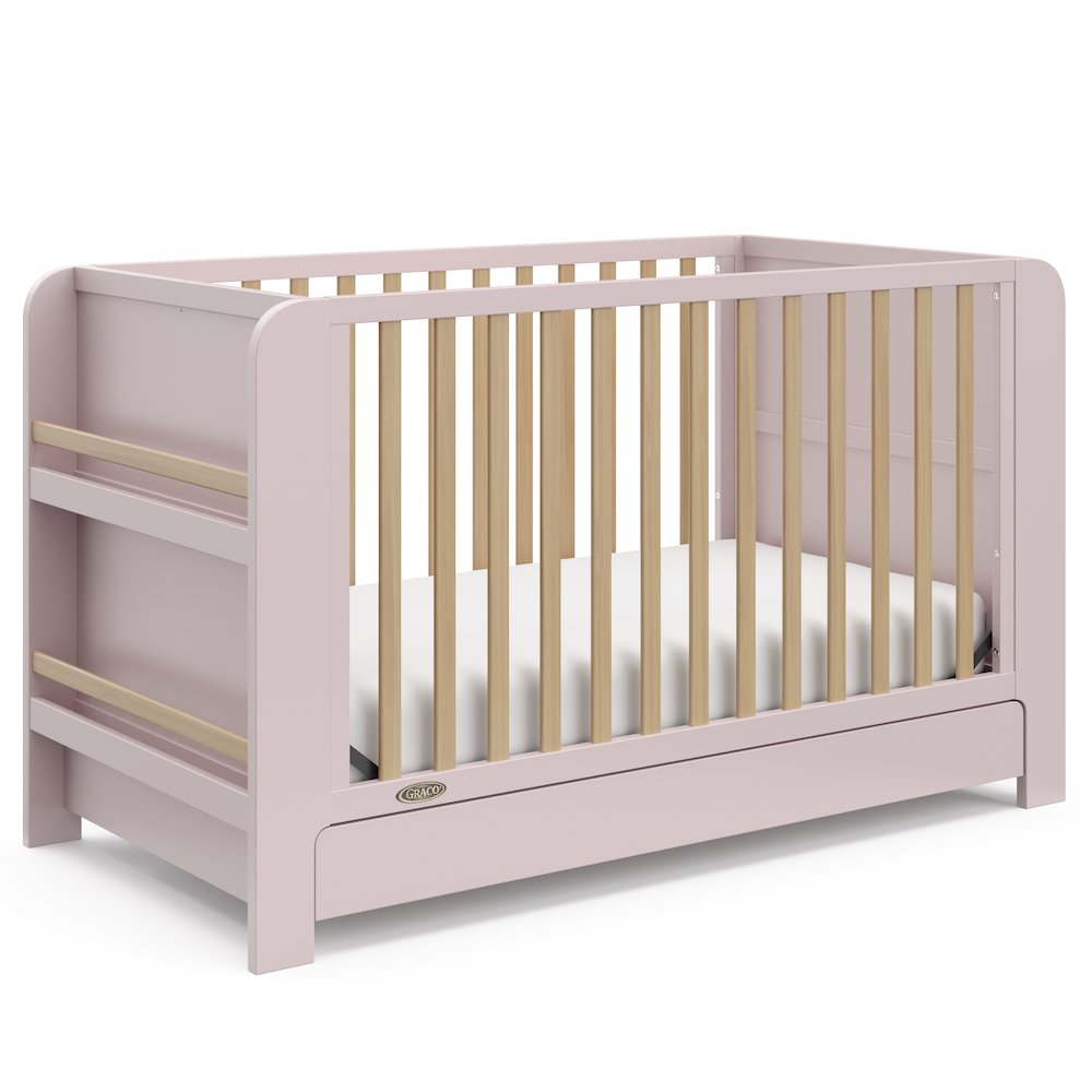 Read-With-Me Crib with Drawer - Blush/Driftwood