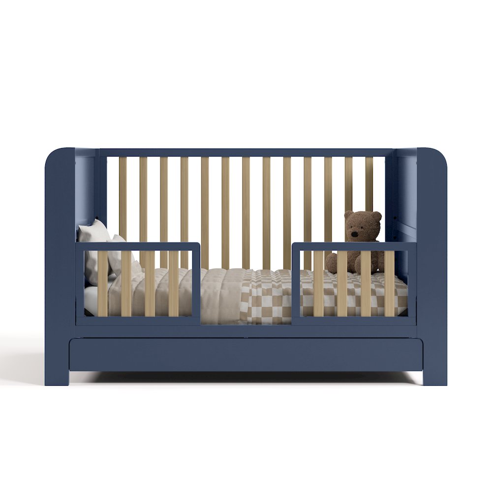Read-With-Me Crib with Drawer - Midnight Blue/Driftwood