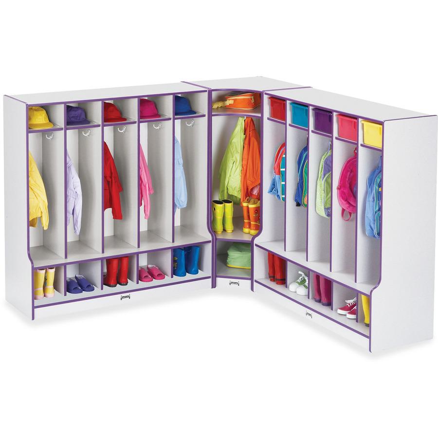 Jonti-Craft Rainbow Accents Step 5 Section Locker - 5 Compartment(s) - 50.5" Height x 48" Width x 17.5" Depth - Double Hook, Durable - Teal - 1 Each