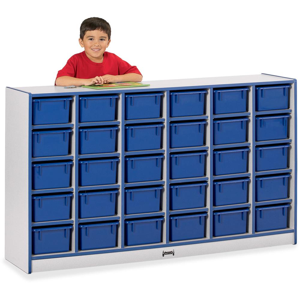Jonti-Craft Rainbow Accents Cubbie-trays Storage Unit - 30 Compartment(s) - 35.5" Height x 57.5" Width x 15" Depth - Laminated, Chip Resistant - Blue - Rubber - 1 Each