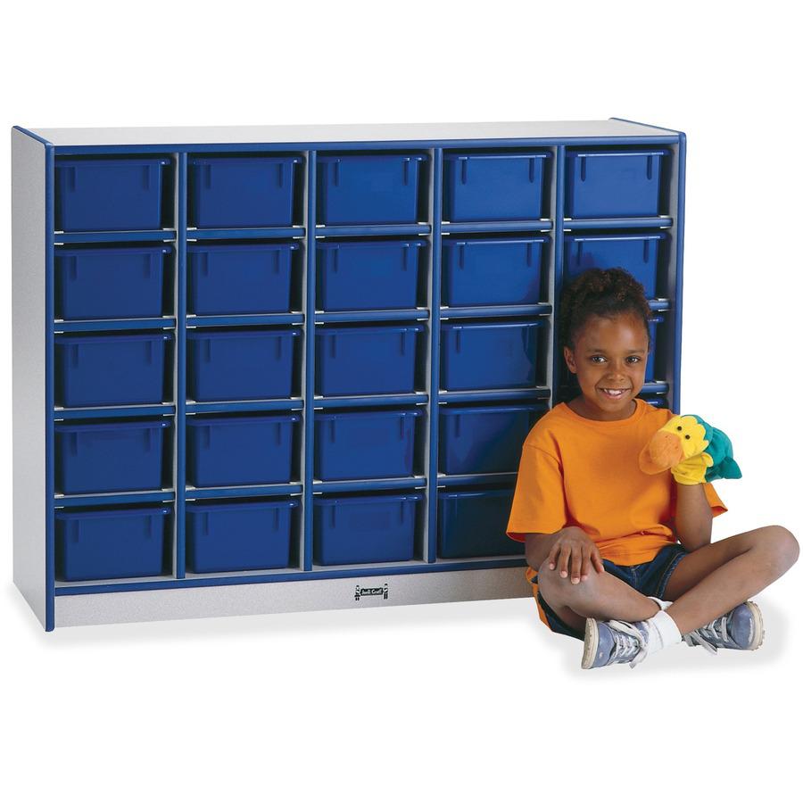 Jonti-Craft Rainbow Accents Cubbie-trays Storage Unit - 25 Compartment(s) - 35.5" Height x 48" Width x 15" Depth - Laminated - Light Wood - Blue - Rubber, Wood - 1 Each