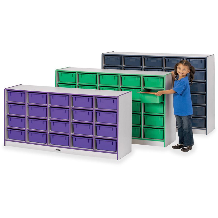 Jonti-Craft Rainbow Accents Mobile Tub Bin Storage - 30 Compartment(s) - 42" Height x 60" Width x 15" Depth - Durable, Laminated - Black - Hard Rubber - 1 Each