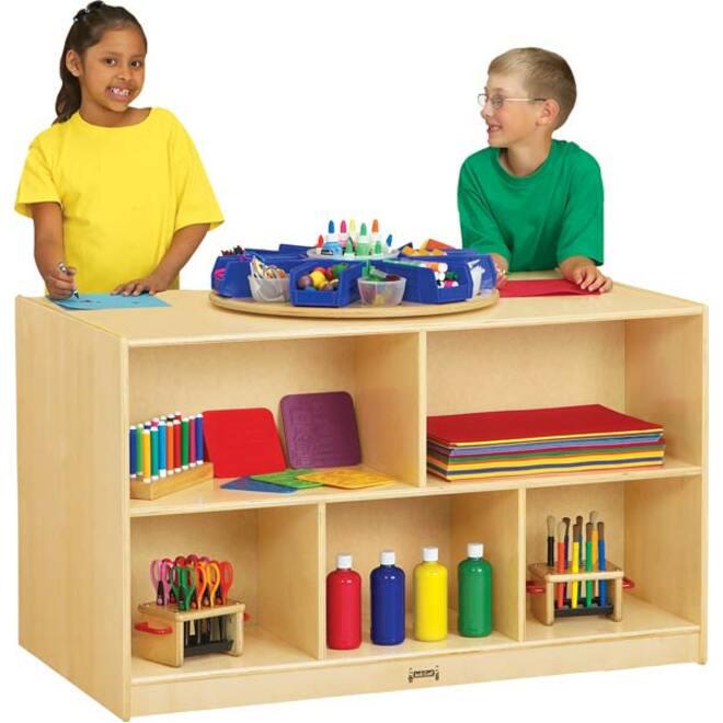 Jonti-Craft Rainbow Accents Super-size Double-sided Storage Shelf - 35.5" Height x 48" Width x 28.5" Depth - Durable, Yellowing Resistant, Rounded Corner - UV Acrylic - Baltic - Hard Rubber - 1 Each