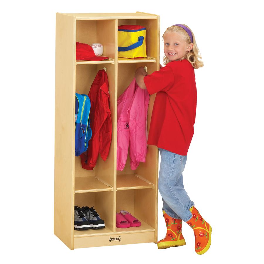 Jonti-Craft Rainbow Accents 2 Section Coat Locker - 2 Compartment(s) - 50.5" Height x 20" Width x 15" Depth - Double Hook, Durable, Rounded Corner, Yellowing Resistant - UV Acrylic - Baltic - Birch Pl