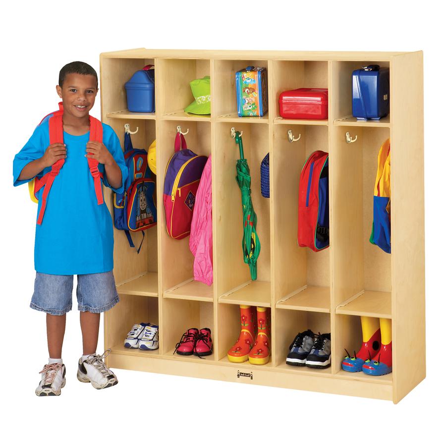 Jonti-Craft Rainbow Accents 5 Section Coat Locker - 5 Compartment(s) - 50.5" Height x 48" Width x 15" Depth - Double Hook, Durable, Rounded Corner, Yellowing Resistant - UV Acrylic - Baltic - Birch Pl