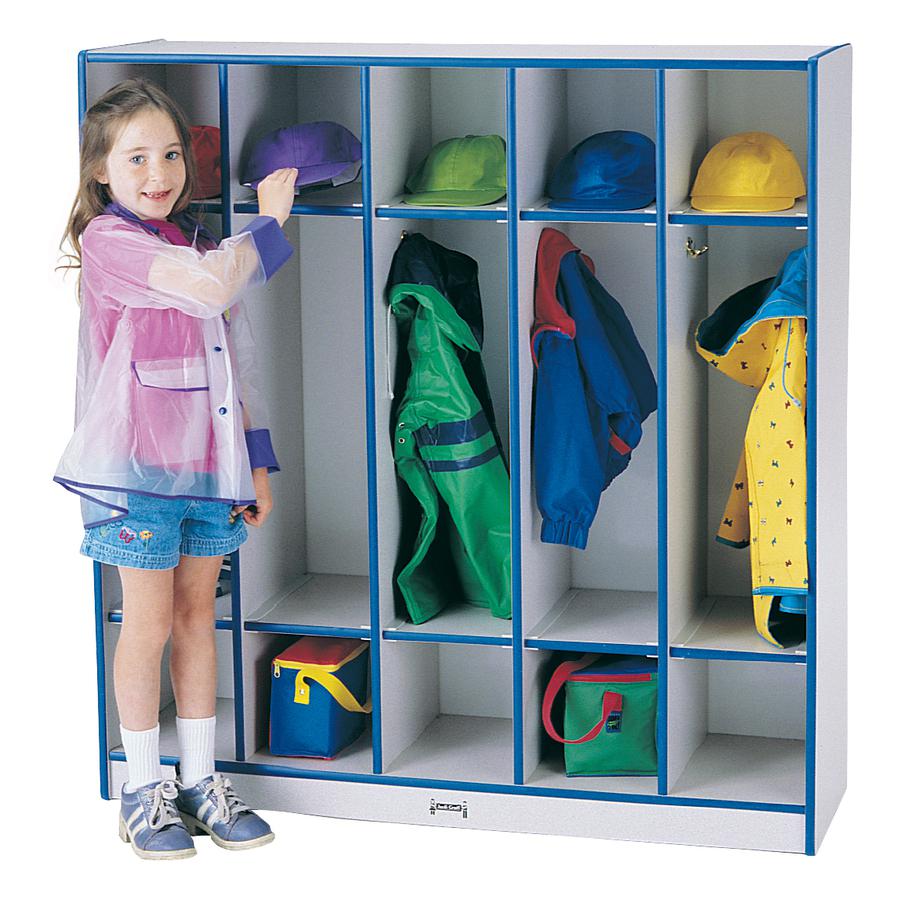 Jonti-Craft Rainbow Accents 5-section Coat Locker - 5 Compartment(s) - 50.5" Height x 48" Width x 15" Depth - Double Hook, Durable, Laminated, Rounded Corner - Teal - 1 Each