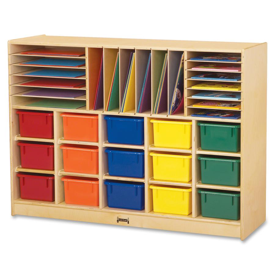 Jonti-Craft Rainbow Accents Colored Tray Sectional Cubbie Storage - 35.5" Height x 48" Width x 15" Depth - Removable Tray, Durable - Baltic - Acrylic, Rubber - 1 Each