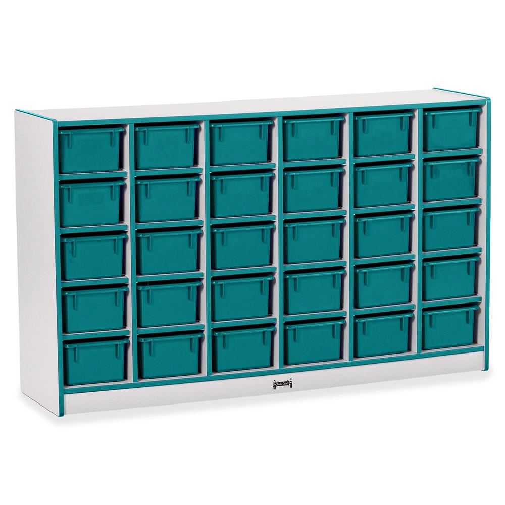 Jonti-Craft Rainbow Accents Cubbie-trays Storage Unit - 30 Compartment(s) - 35.5" Height x 57.5" Width x 15" Depth - Laminated, Chip Resistant - Teal - Rubber - 1 Each