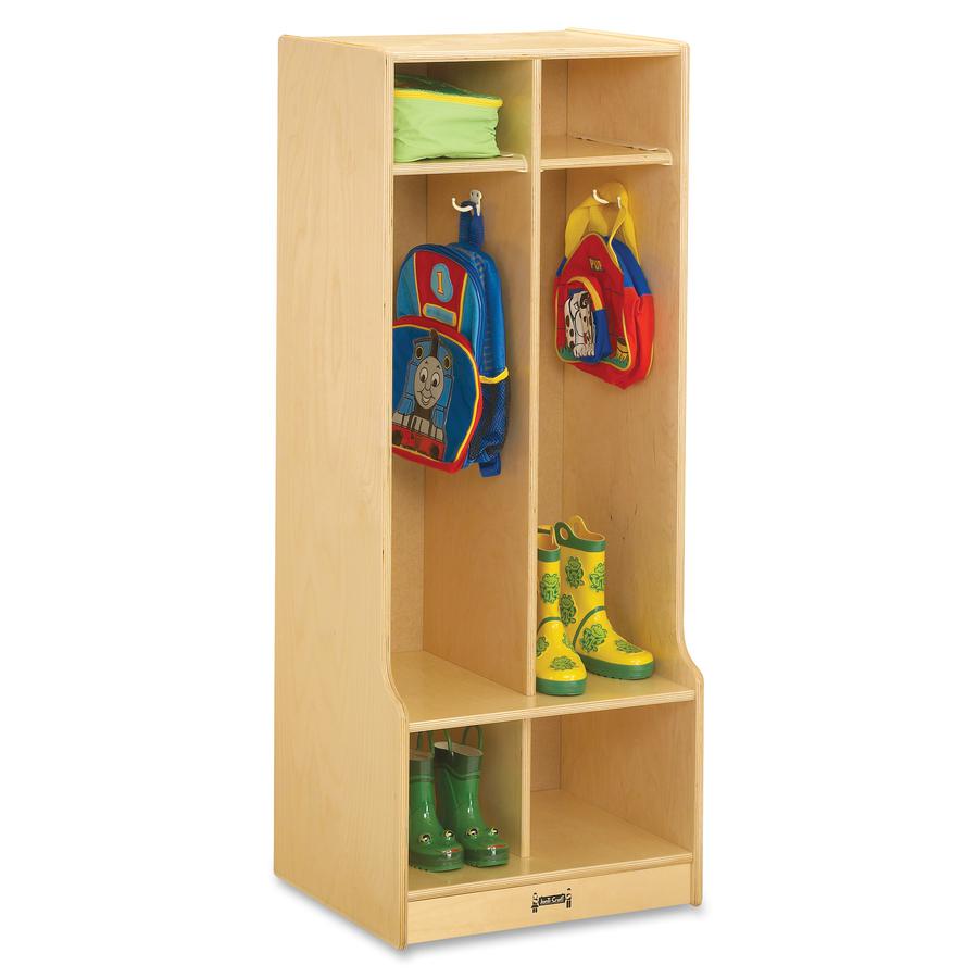 Jonti-Craft Rainbow Accents 2 Section Sitting Step Coat Locker - 2 Compartment(s) - 50.5" Height x 20" Width x 17.5" Depth - Double Hook, Durable, Laminated, Rounded Corner - Baltic - Birch Plywood -