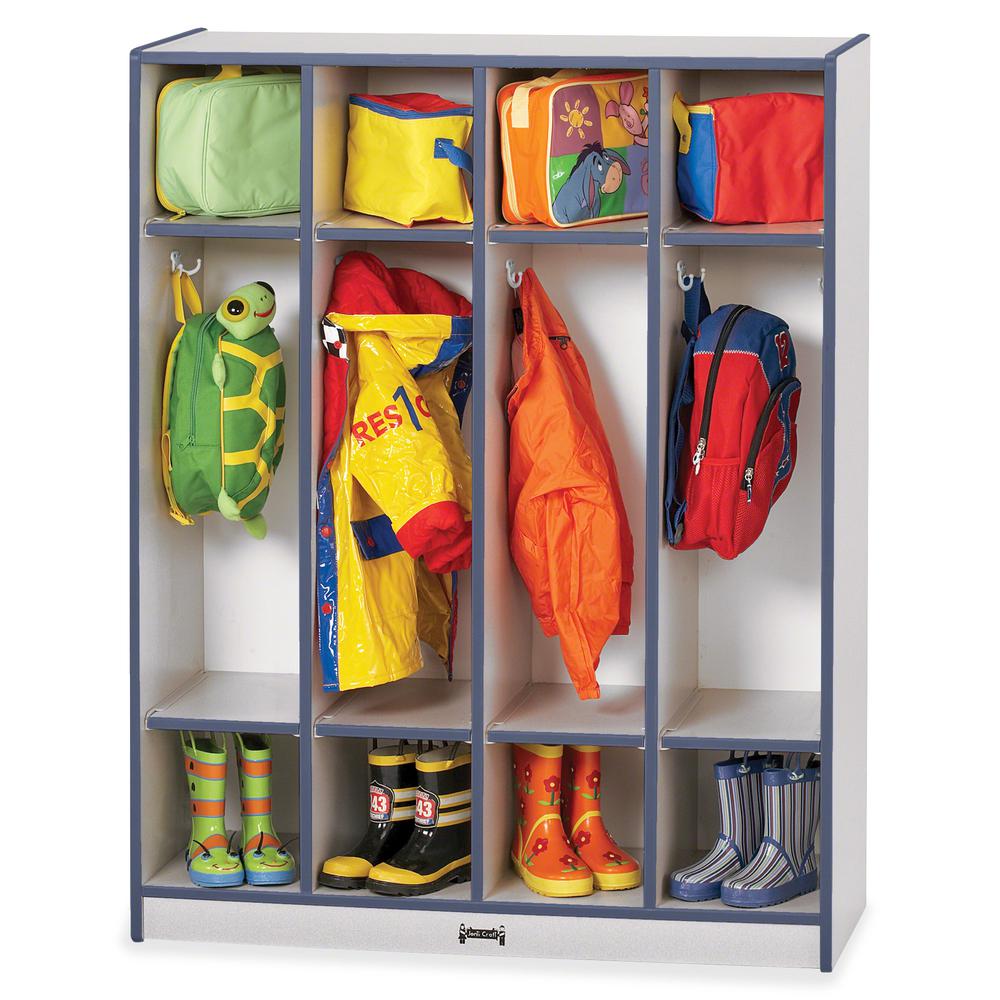 Jonti-Craft Rainbow Accents 4 Section Coat Locker - 4 Compartment(s) - 50.5" Height x 39" Width x 15" Depth - Durable, Laminated - Navy - 1 Each
