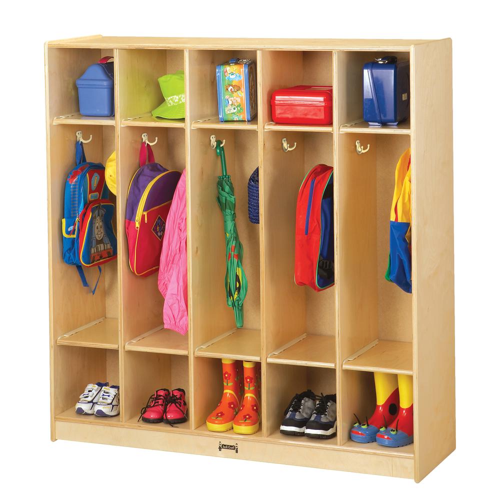 Jonti-Craft Rainbow Accents 5 Section Coat Locker - 5 Compartment(s) - 50.5" Height x 48" Width x 15" Depth - Double Hook, Durable, Rounded Corner, Yellowing Resistant - UV Acrylic - Baltic - Birch Pl