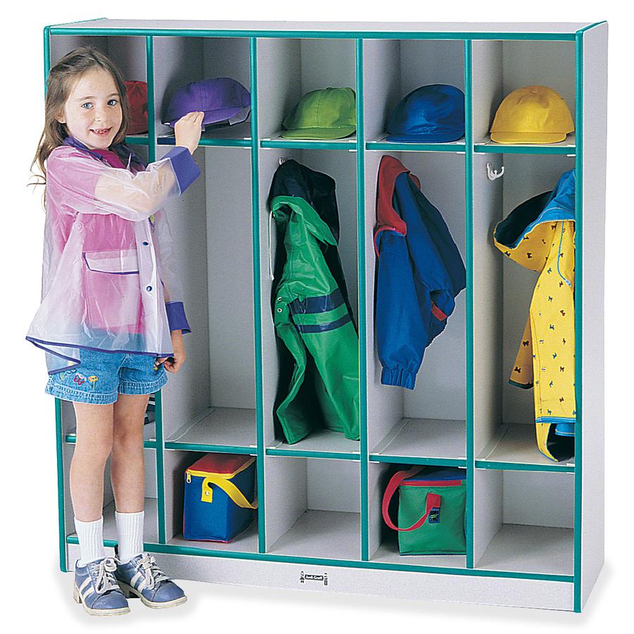 Jonti-Craft Rainbow Accents 5-section Coat Locker - 5 Compartment(s) - 50.5" Height x 48" Width x 15" Depth - Double Hook, Durable, Laminated, Rounded Corner - Teal - 1 Each