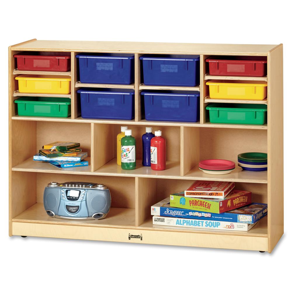 Jonti-Craft Colored Bins Combo Mobile Storage Unit - 15 Compartment(s) - 35.5" Height x 48" Width x 15" Depth - Wood Grain - 1 Each