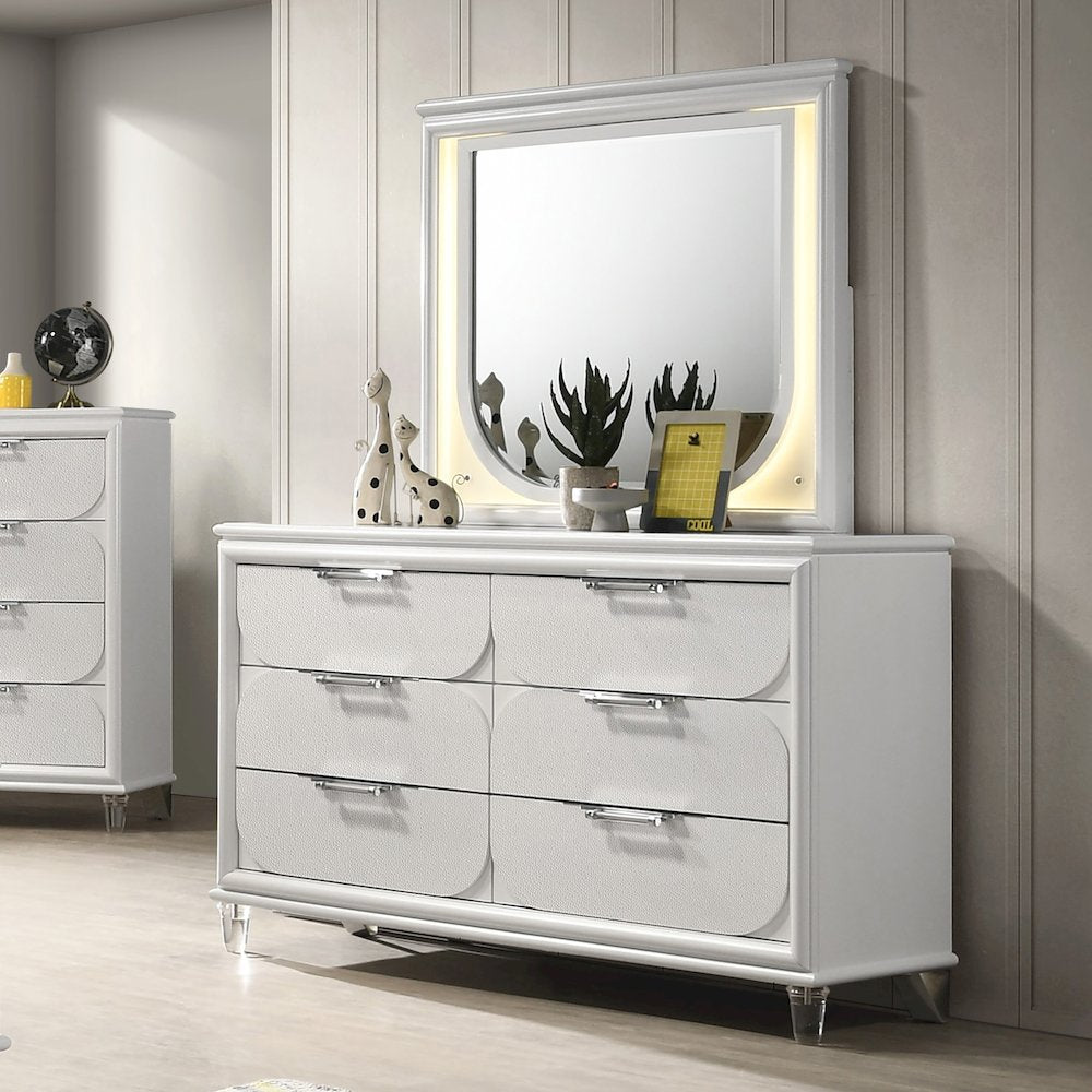 Glosan 2-Piece Pearl White Kids Dresser and Mirror Set