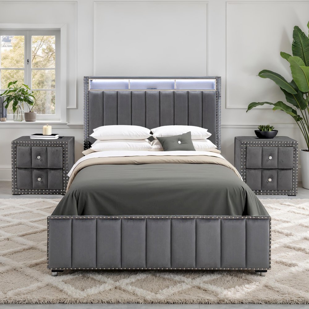 Fynor 3-Piece Velvet Kids Storage Platform Bedroom Set