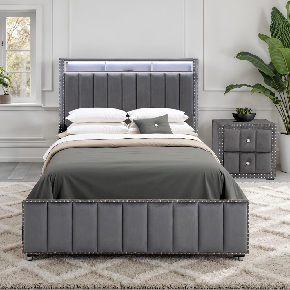 Fynor 2-Piece Velvet Kids Storage Platform Bedroom Set