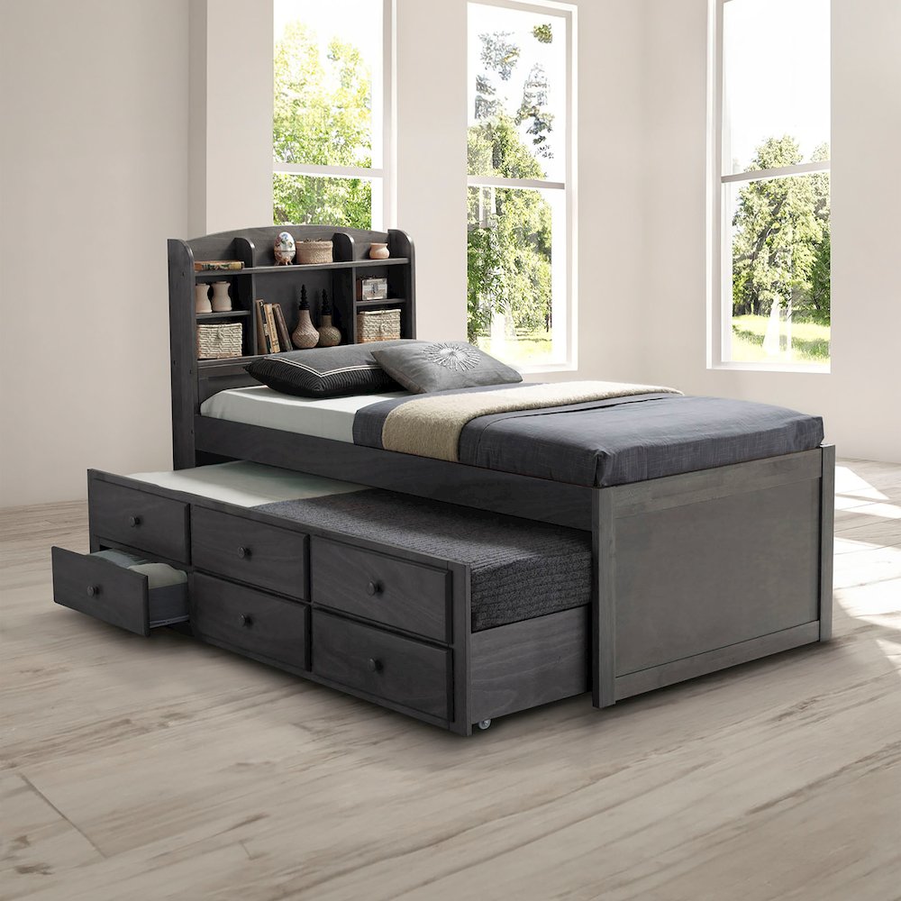 Balthazar Stain Grey Solid Wood Twin Captain Bed