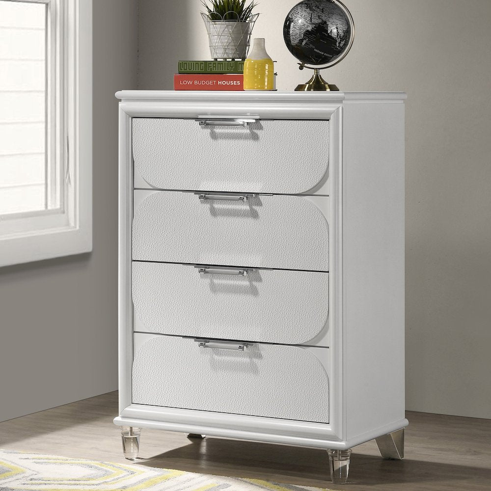Glosan Modern Pearl White Wood 4-Drawer Kids Chest