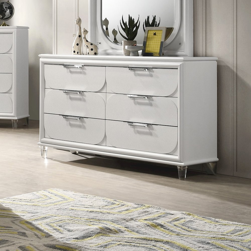 Glosan Modern Pearl White Wood 6-Drawer Kids Dresser