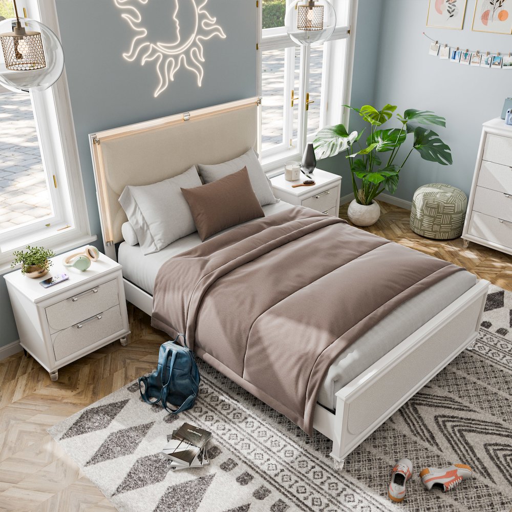 Glosan Modern 3-Piece Pearl White Kids Platform Bedroom Set