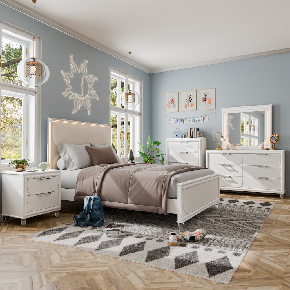 Glosan Modern 6-Piece Pearl White Kids Platform Bedroom Set