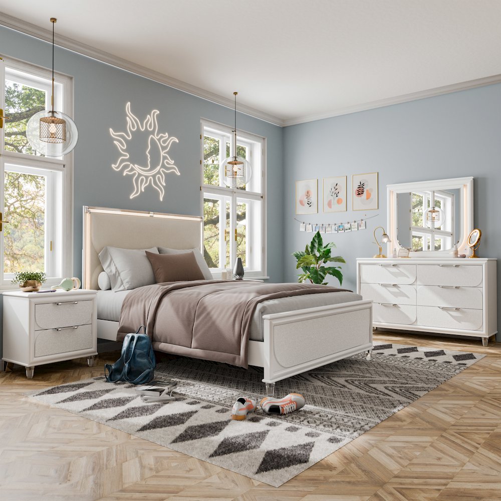 Glosan Modern 5-Piece Pearl White Kids Platform Bedroom Set