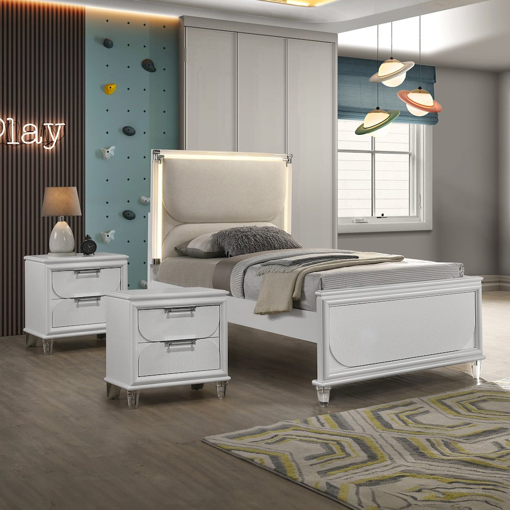 Glosan Modern 3-Piece Pearl White Kids Platform Bedroom Set
