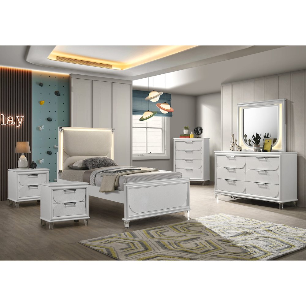 Glosan Modern 6-Piece Pearl White Kids Platform Bedroom Set