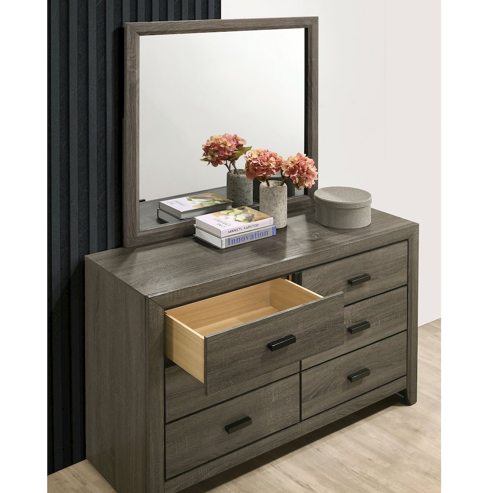 Jaq 2-Piece Cottage 6-Drawer Dresser and Mirror Set, Grey