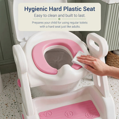Toddler Potty Training Seat with Step Stool Ladder and Handles, Pink