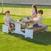 Table And Two Benches Set, Brown and White