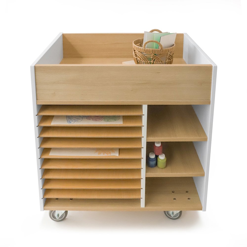 Art Supply Cart in Brown and White Color