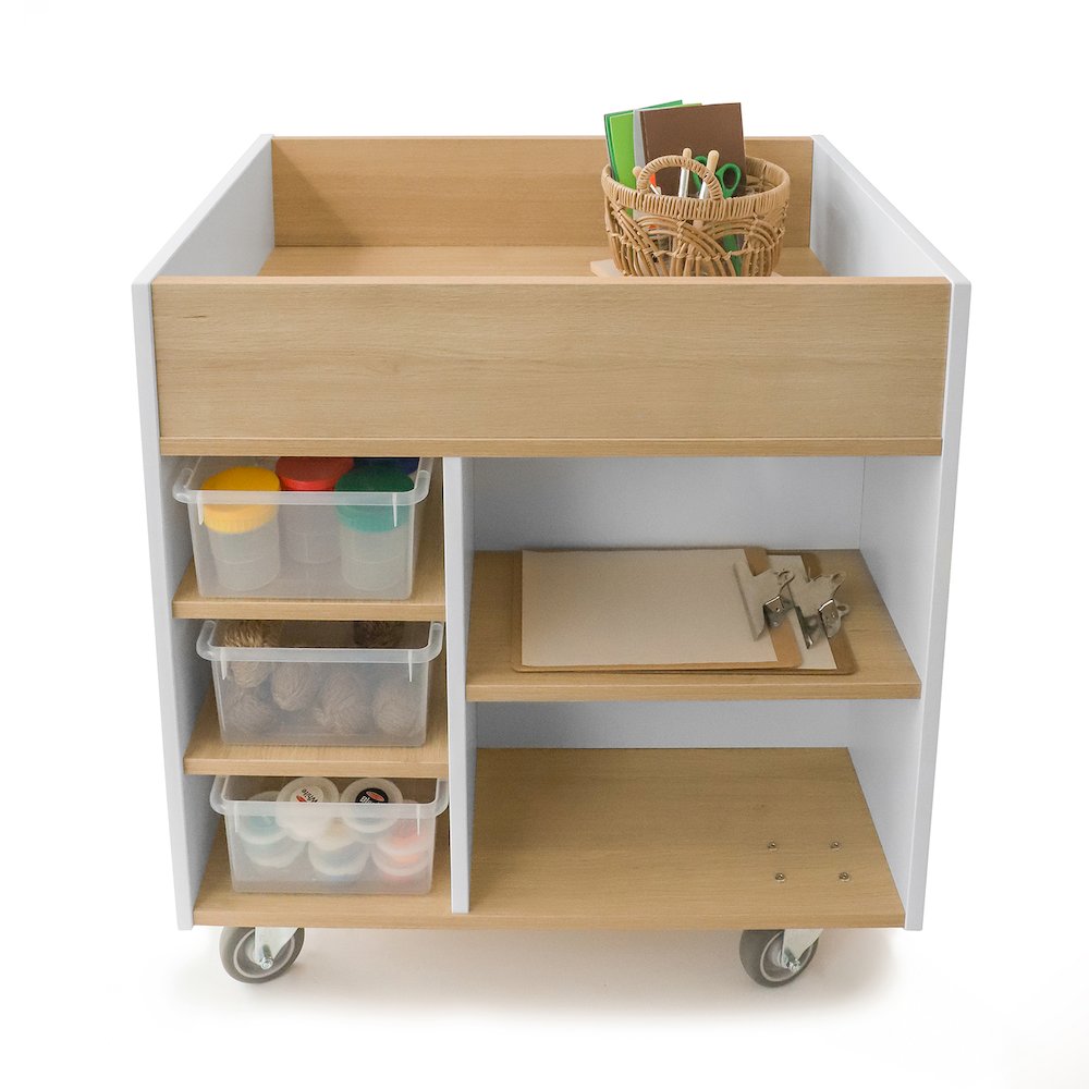 Art Supply Cart in Brown and White Color