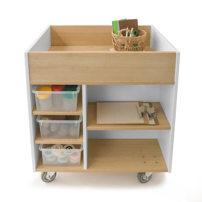 Art Supply Cart in Brown and White Color