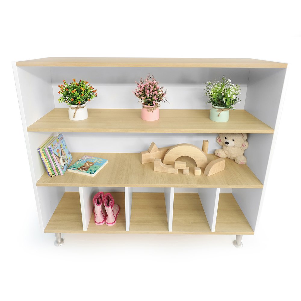 Cubby And Shelf Cabinet in Brown and White Color