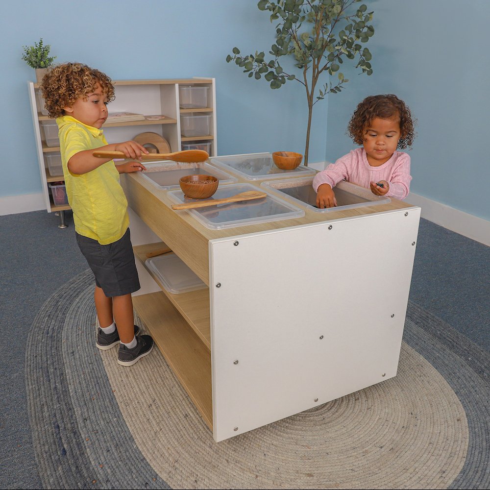 Mobile Sensory Table in Brown and White Color
