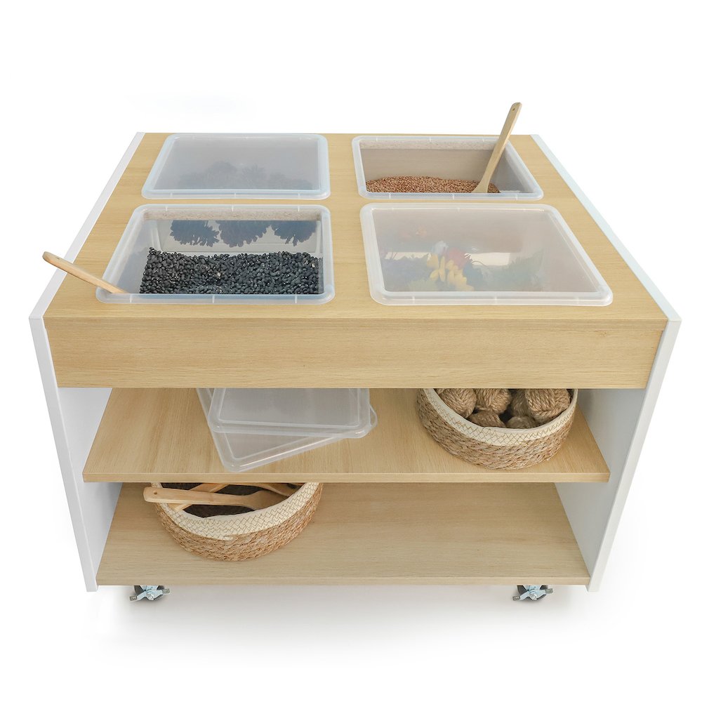 Mobile Sensory Table in Brown and White Color