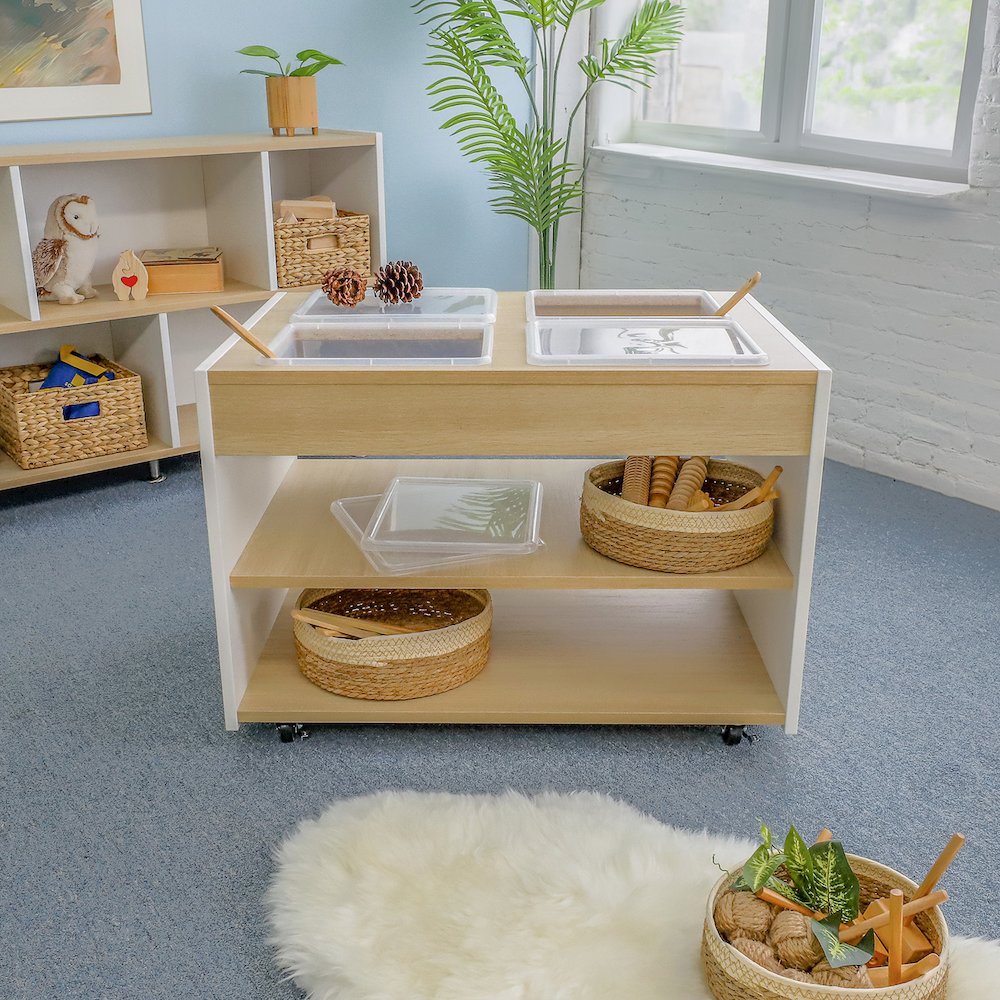 Mobile Sensory Table in Brown and White Color