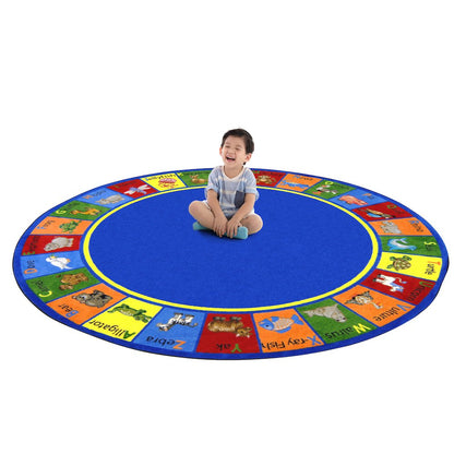 Kid Essentials Animal Phonics 13'2" Round Area Rug in Color Multi