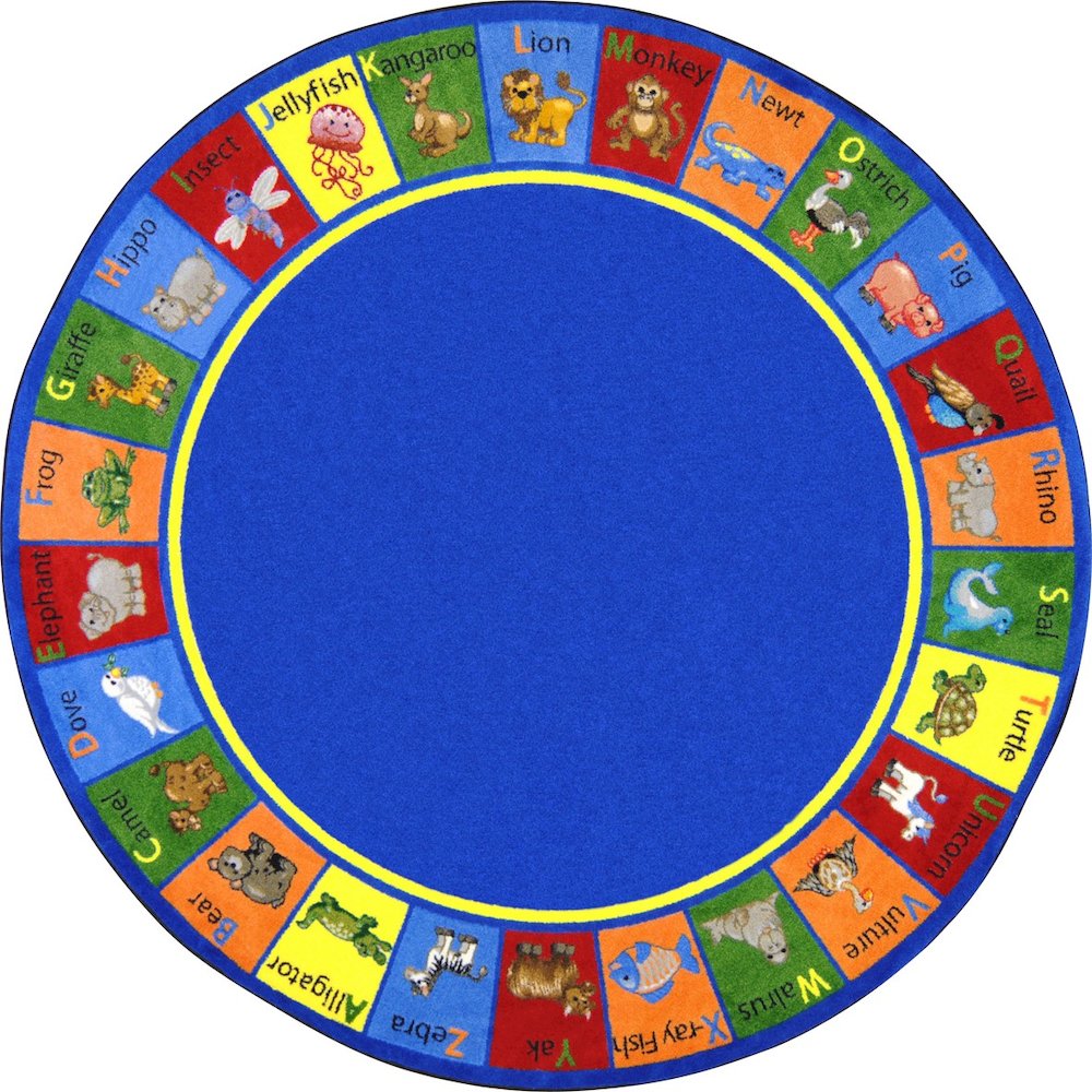 Kid Essentials Animal Phonics 13'2" Round Area Rug in Color Multi