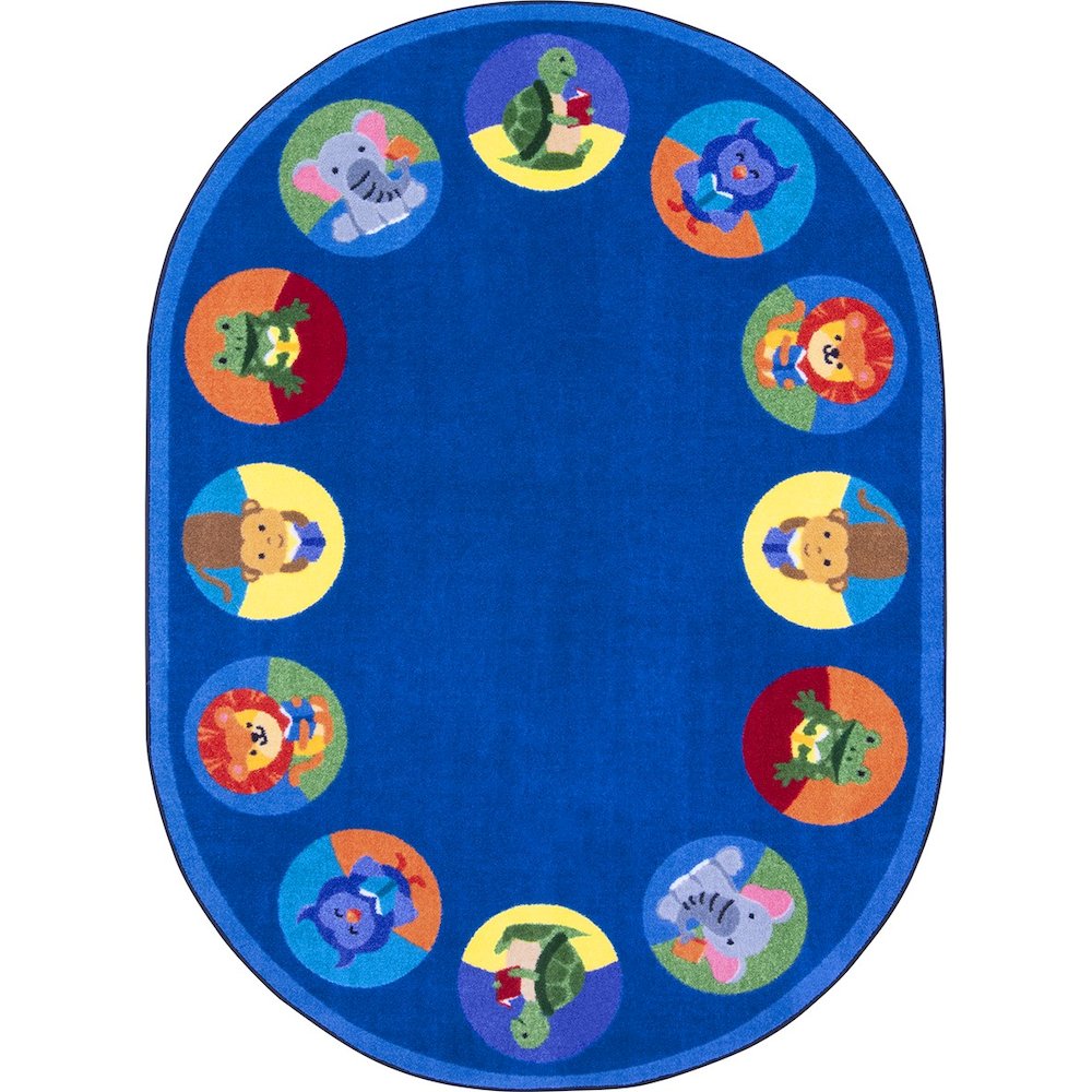 Kid Essentials Animal Readers 7'8" x 10'9" Oval Area Rug in Color Multi