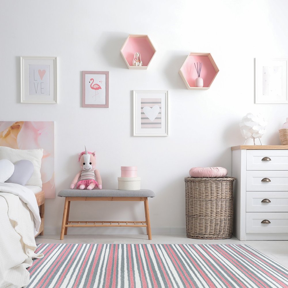 Claremont Kids Between the Lines 5'4" x 7'8" Area Rug in Color Blush
