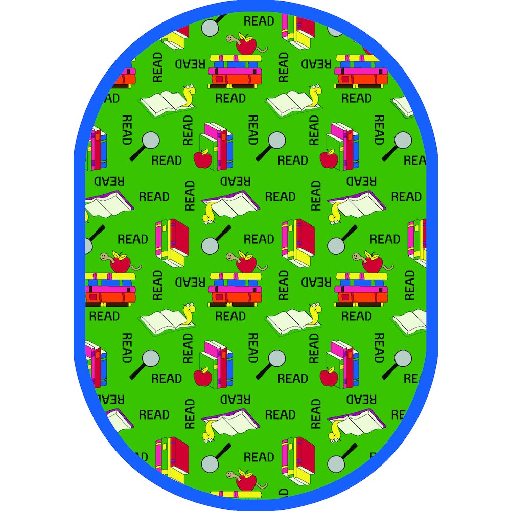 Kid Essentials Bookworm 7'8" x 10'9" Oval Area Rug in Color Green
