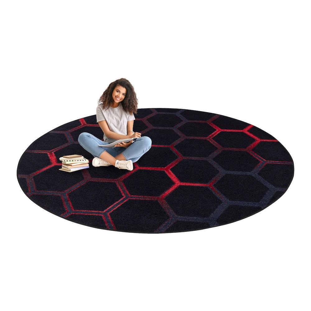 Kid Essentials Breakout 7'7" Round Area Rug in Color Ruby