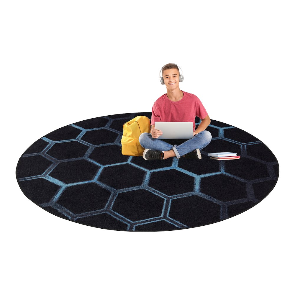 Kid Essentials Breakout 7'7" Round Area Rug in Color Teal