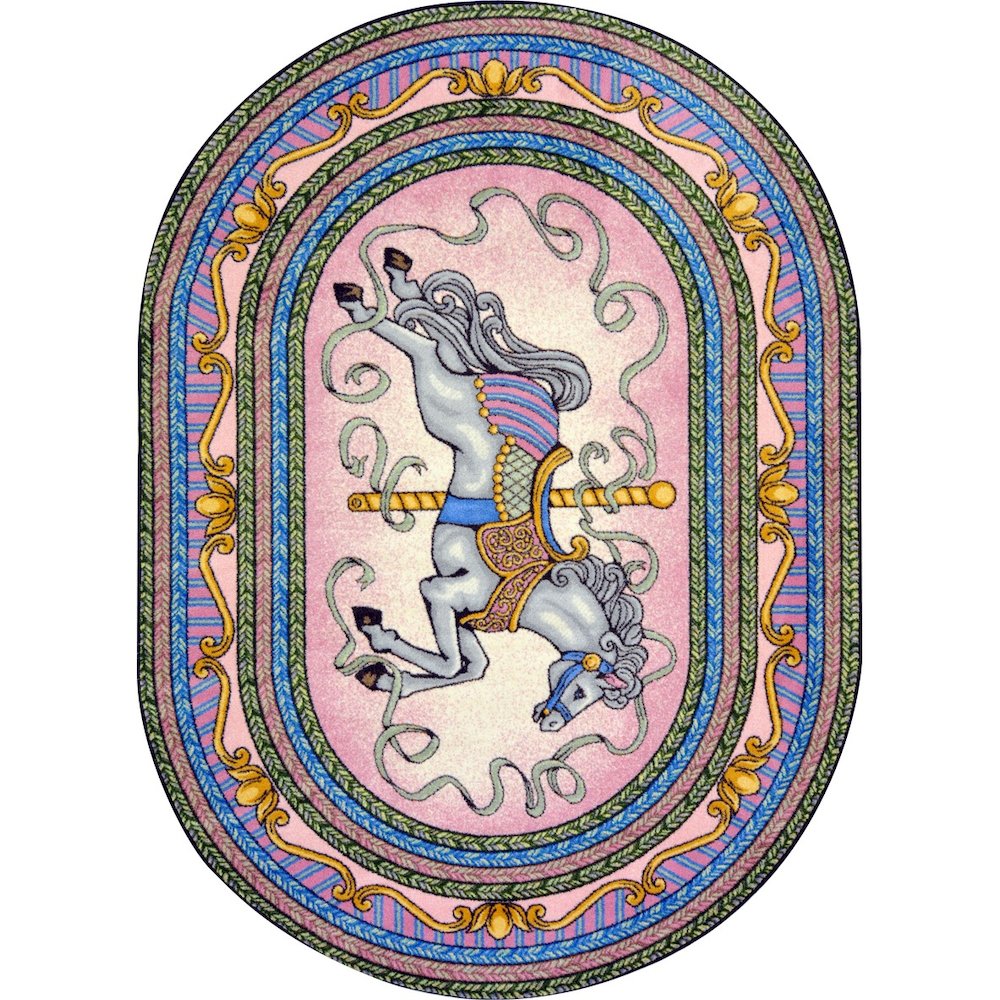 Kid Essentials Carousel 5'4" x 7'8" Oval Area Rug in Color Pink