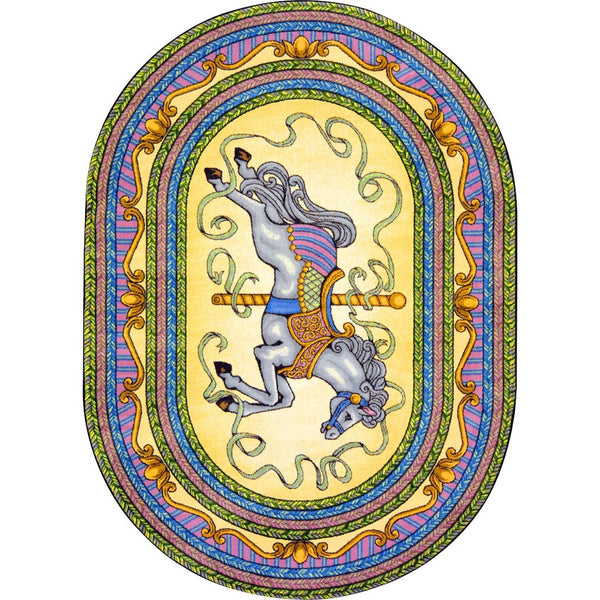 Kid Essentials Carousel 5'4" x 7'8" Oval Area Rug in Color Yellow