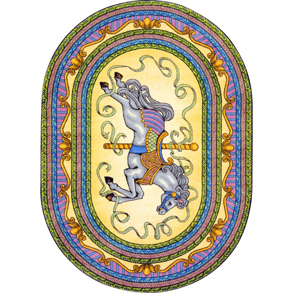 Kid Essentials Carousel 5'4" x 7'8" Oval Area Rug in Color Yellow