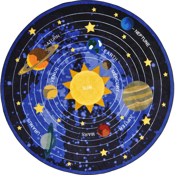 Kid Essentials Cosmic Wonders 5'4" Round Area Rug in Color Black